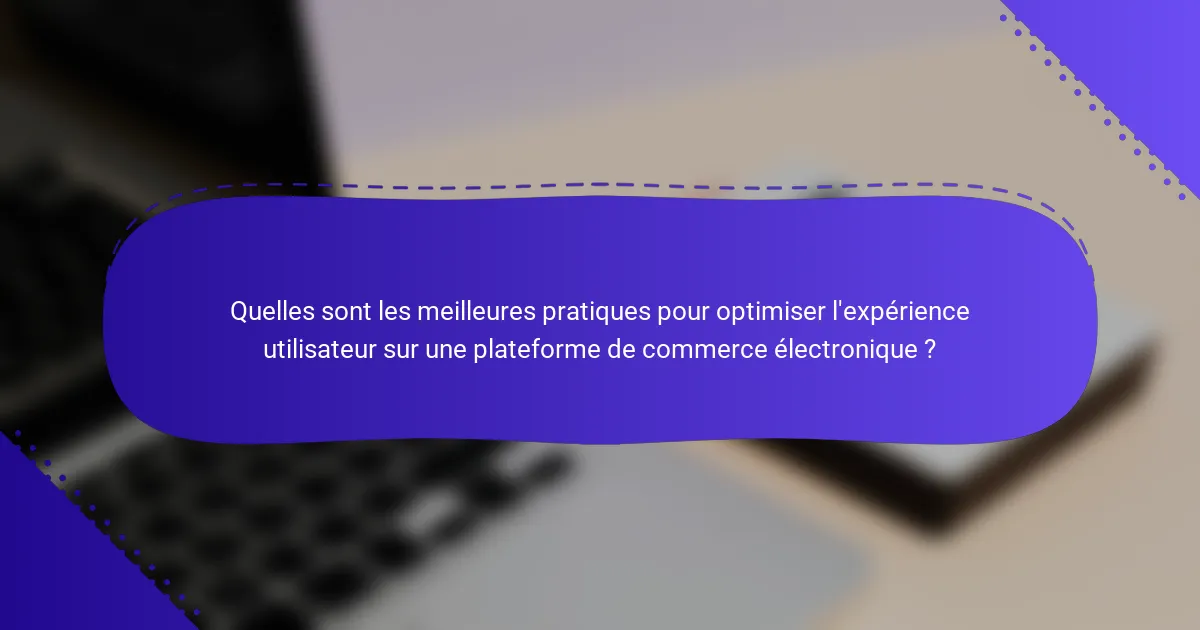 Quelles sont les meilleures pratiques pour optimiser l'expérience utilisateur sur une plateforme de commerce électronique ?
